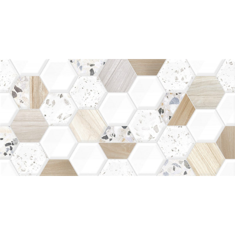 Плитка глянцевая терраццо ALMA ceramica Бильбао белый 24,9×50 (TWU09BLB014)